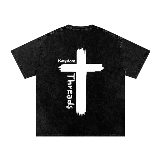 Kingdom Thread Cross Snow Washed Oversized Cotton T-Shirt